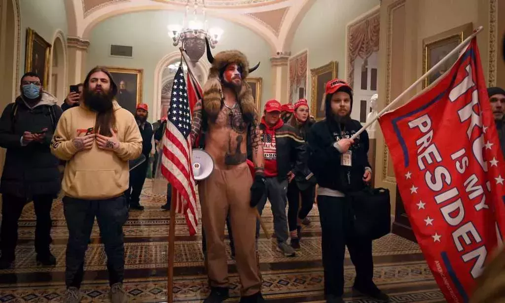 Demonstrators inside the US Capitol Building