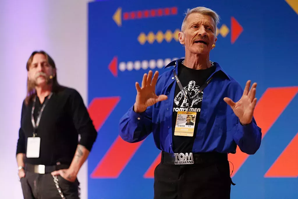 Durk Dehner, President Tom of Finland Foundation, speaks during a seminar on the second day at the Eurobest festival of creativity.