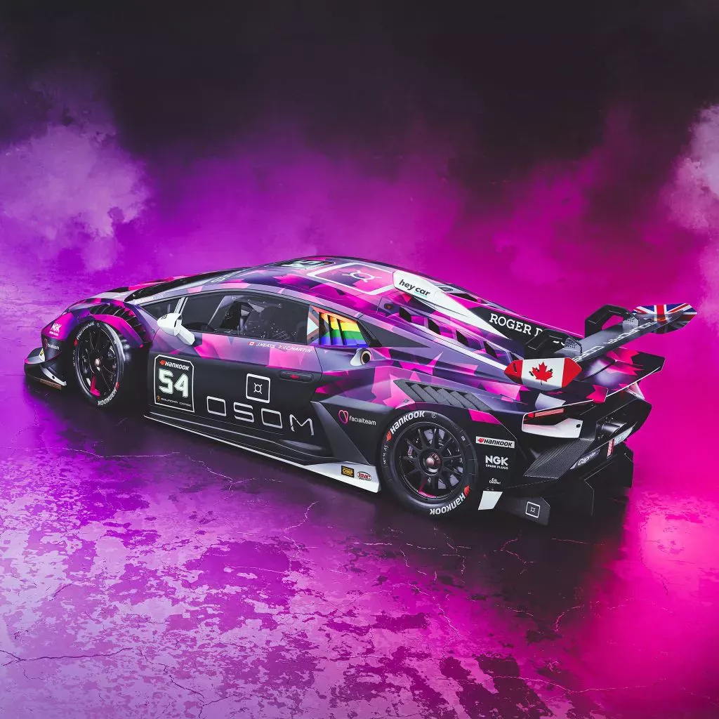 Race car with progress Pride flag on 