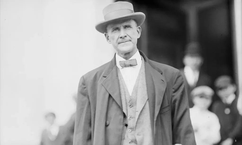 A black and white photo of Eugene V Debs, a political activist and trade unionist, who ran for president while in prison