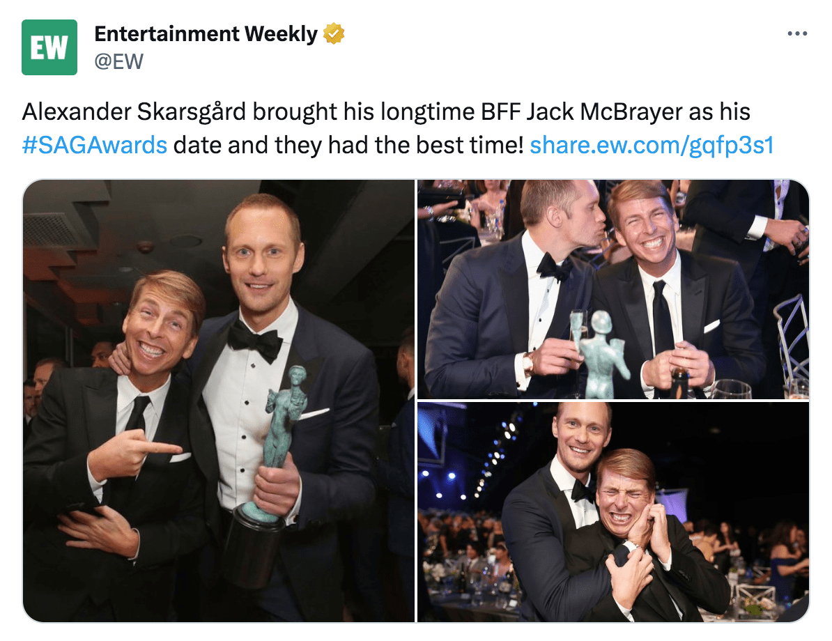 Alexander Skarsgård trae a su mejor amigo Jack McBrayer como su cita para los Emmys