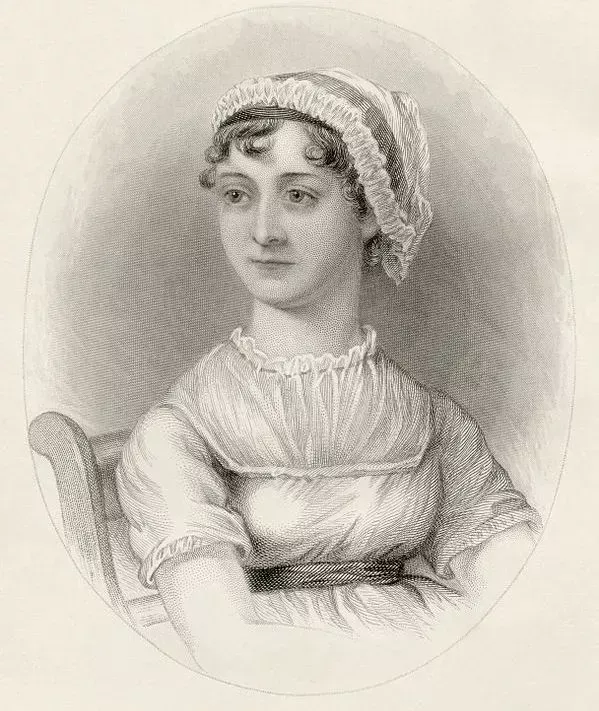 A hand drawn portrait of Jane Austen