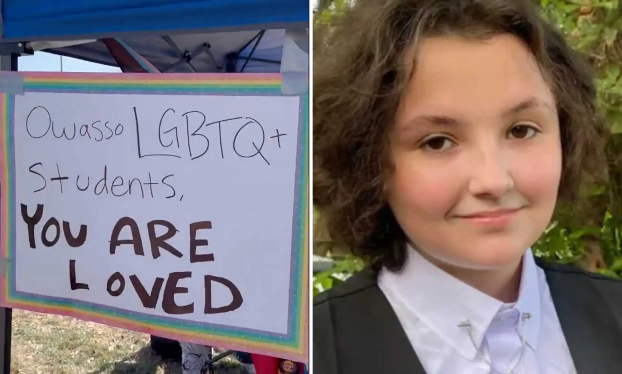 Cientos de personas forman una "barrera" humana para proteger la escuela Nex Benedict de la protesta de la Iglesia Bautista de Westboro