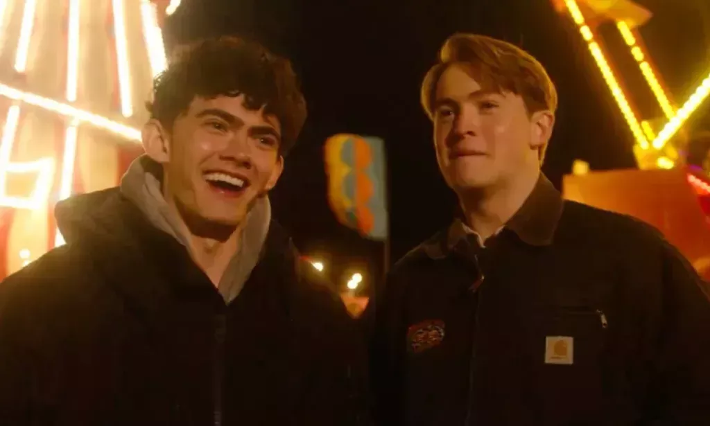 Joe Locke and Kit Connor behind the scenes of Heartstopper season three. (Netflix)