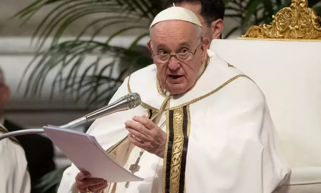 Pope Francis speaking at an event.