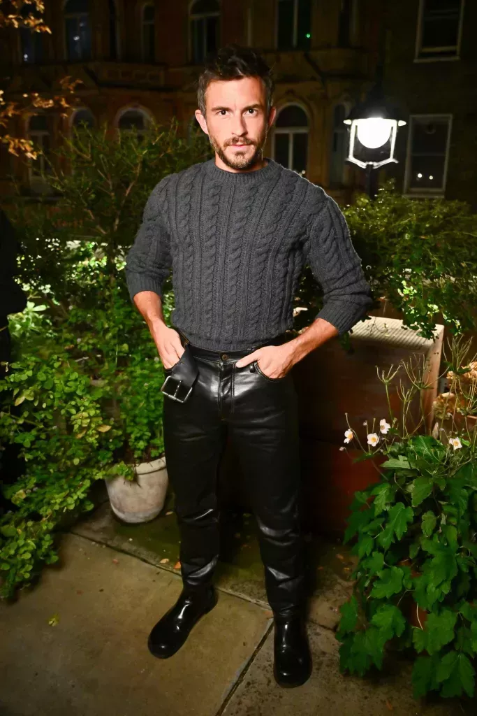 Jonathan Bailey stole the show in leather unbelted trousers.