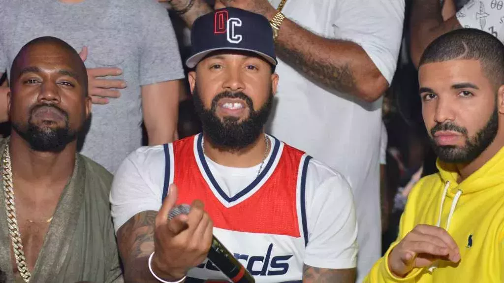 Kanye West, Kenny Burns y Drake posan juntos en 2015.