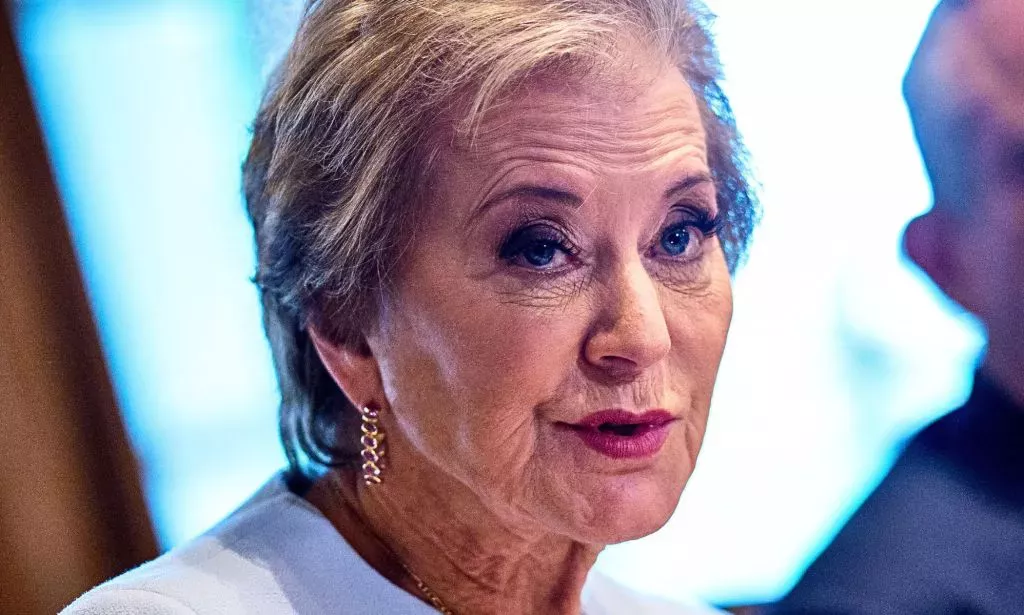 Department of Education secretary, Linda McMahon, speaking during a conference.