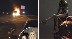 El tour bus de Miley Cyrus, en llamas