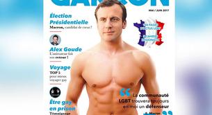 Emmanuel Macron, desnudo de cintura para arriba en una revista gay
